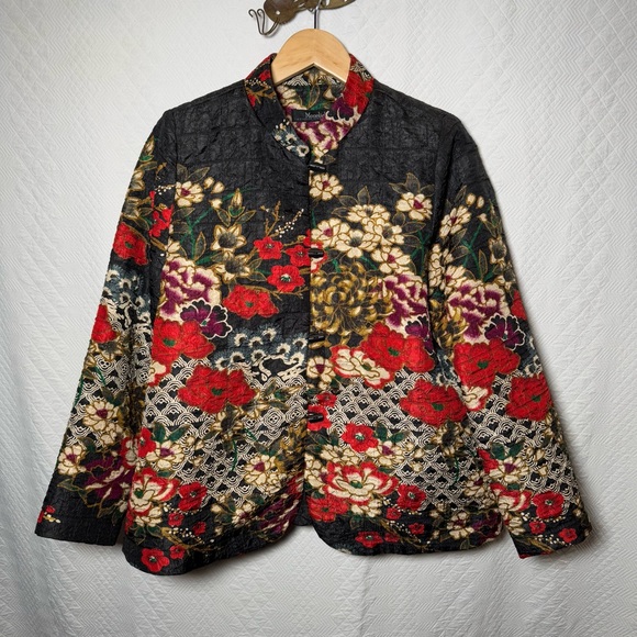Moonlight Floral Print Short Jacket Red multicolor approximate size medium - Picture 4 of 7